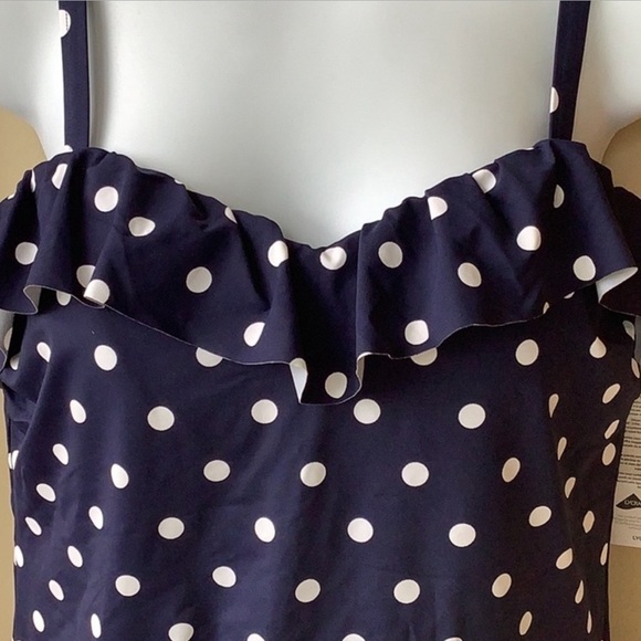 Lands End polka dot ruffle tankini top blue size 10 D - Picture 2 of 7
